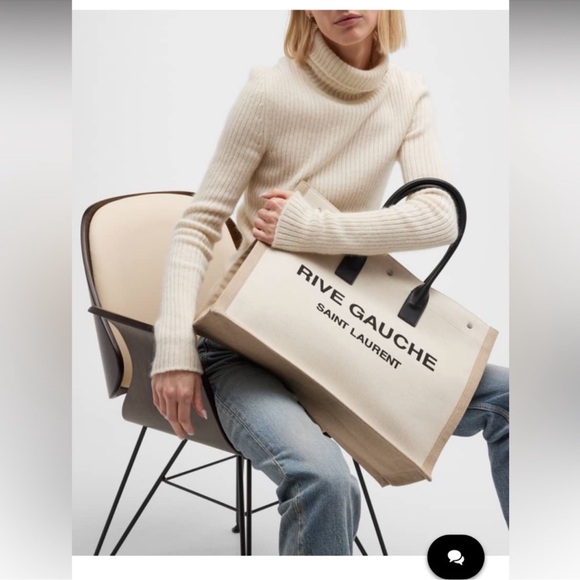 Authentic YSL RIVE GAUCHE TOTE BAG IN LINEN AND LEATHER - Picture 5 of 14